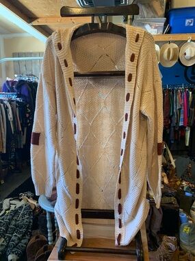Women's Cream Open-Front Hooded Cardigan Sweater